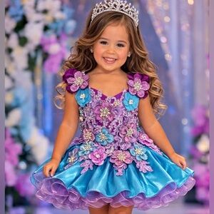 Girls Sparkling Purple & Blue cupcake pageant princess birthday glitz dress